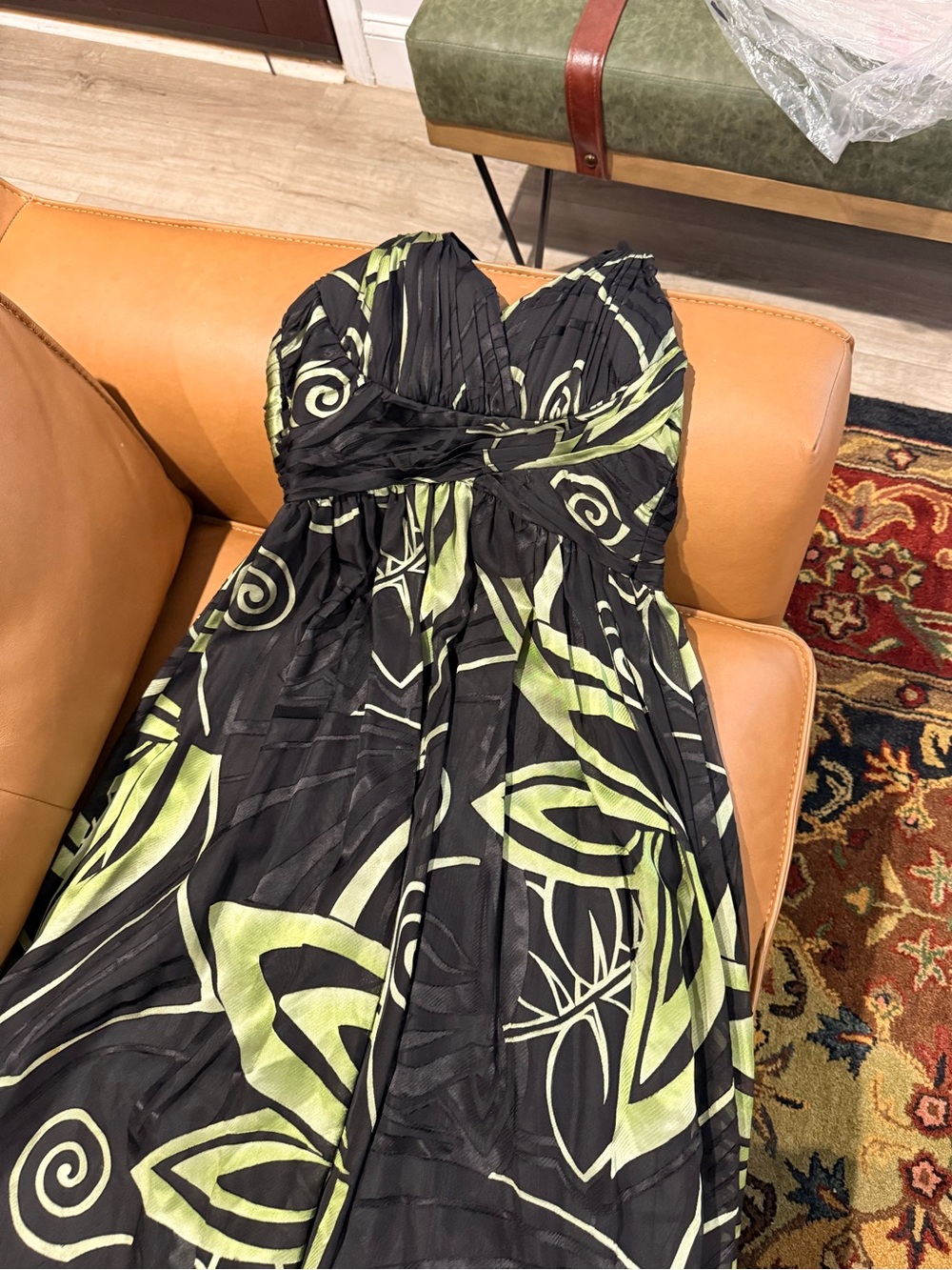 Black and Lime Strapless Printed Maxi Dress